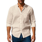 Band Collar Linen-Cotton Shirt