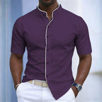 Contrast-Trim Stand Collar Shirt