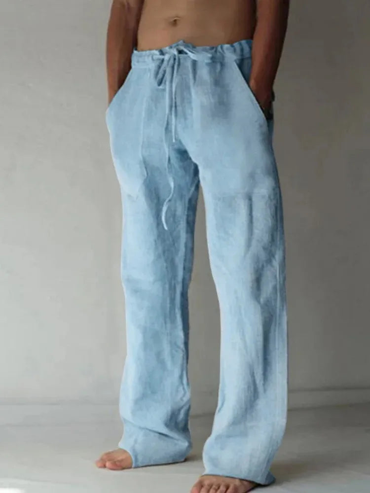 Straight-Leg Cotton Drawstring Trousers