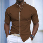 Contrast-Trim Stand Collar Shirt