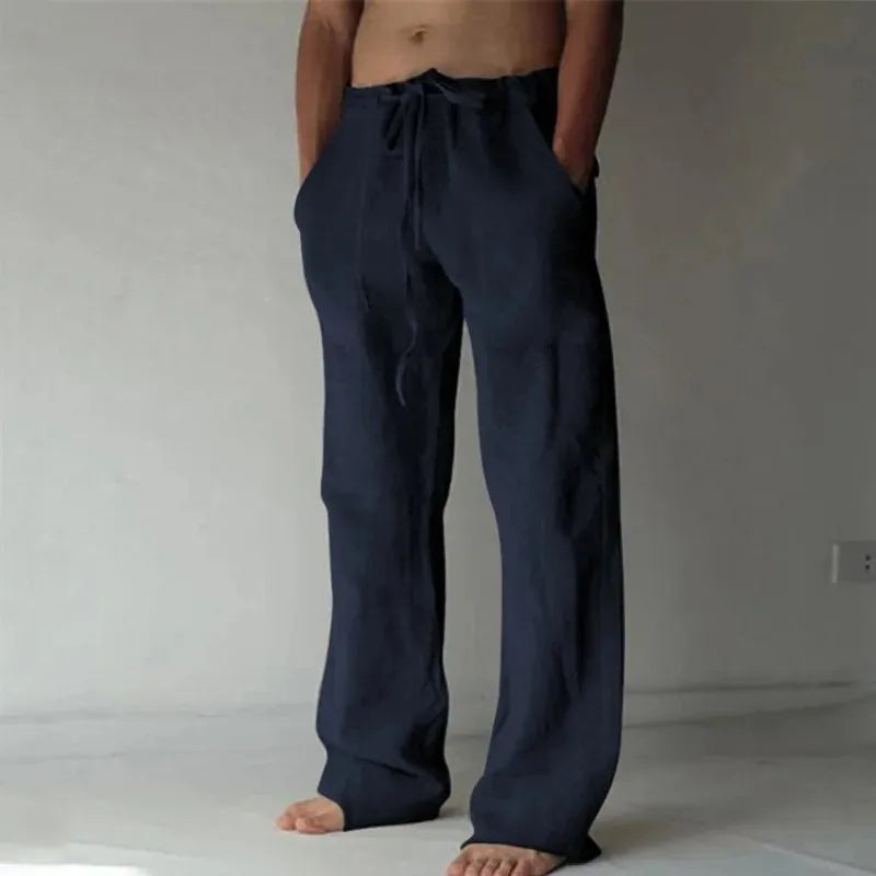 Straight-Leg Cotton Drawstring Trousers