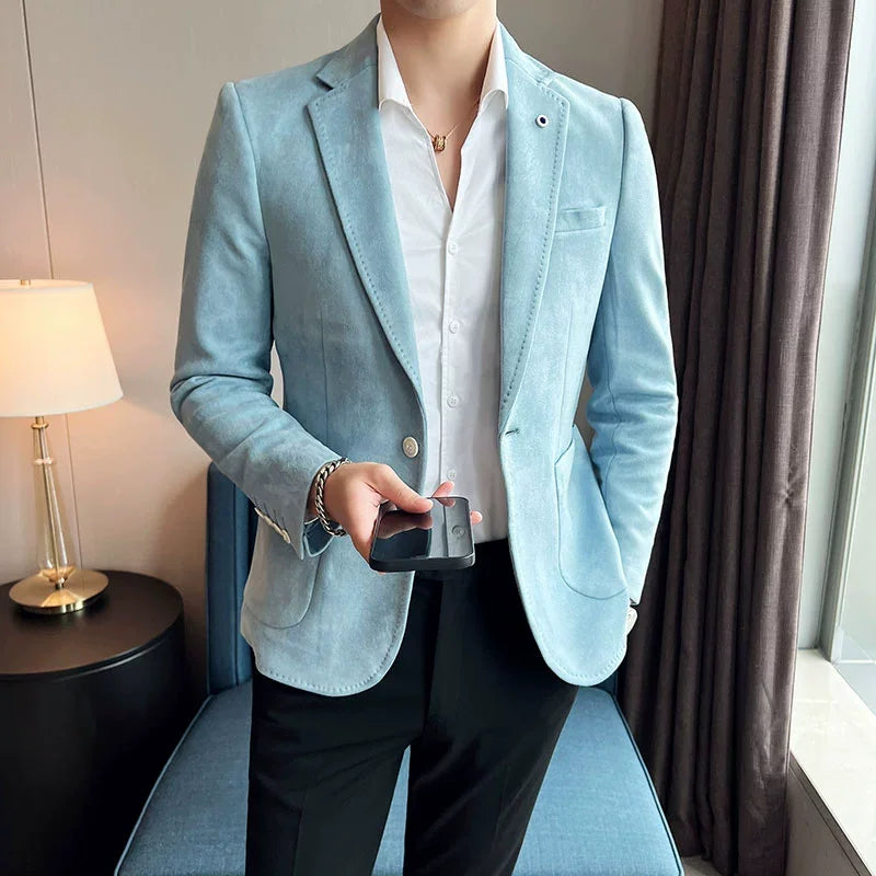 Velvet-Finish Single-Button Blazer