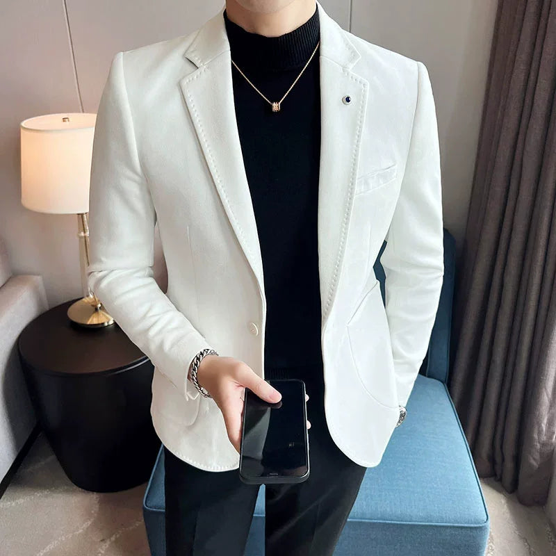 Velvet-Finish Single-Button Blazer