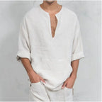 Collarless Cotton Popover Shirt