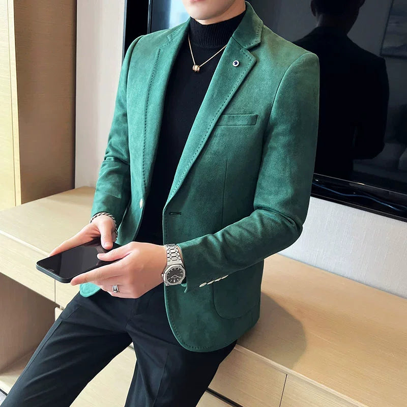 Velvet-Finish Single-Button Blazer