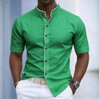 Contrast-Trim Stand Collar Shirt