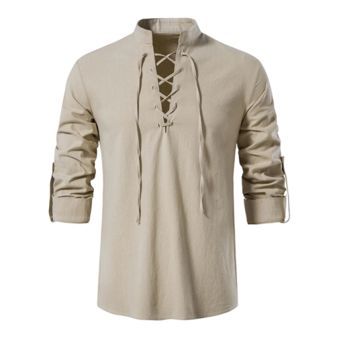 Lace-Up Stand Collar Shirt