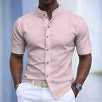 Contrast-Trim Stand Collar Shirt