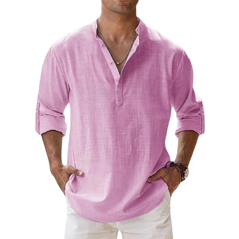 Linen-Cotton Popover Shirt