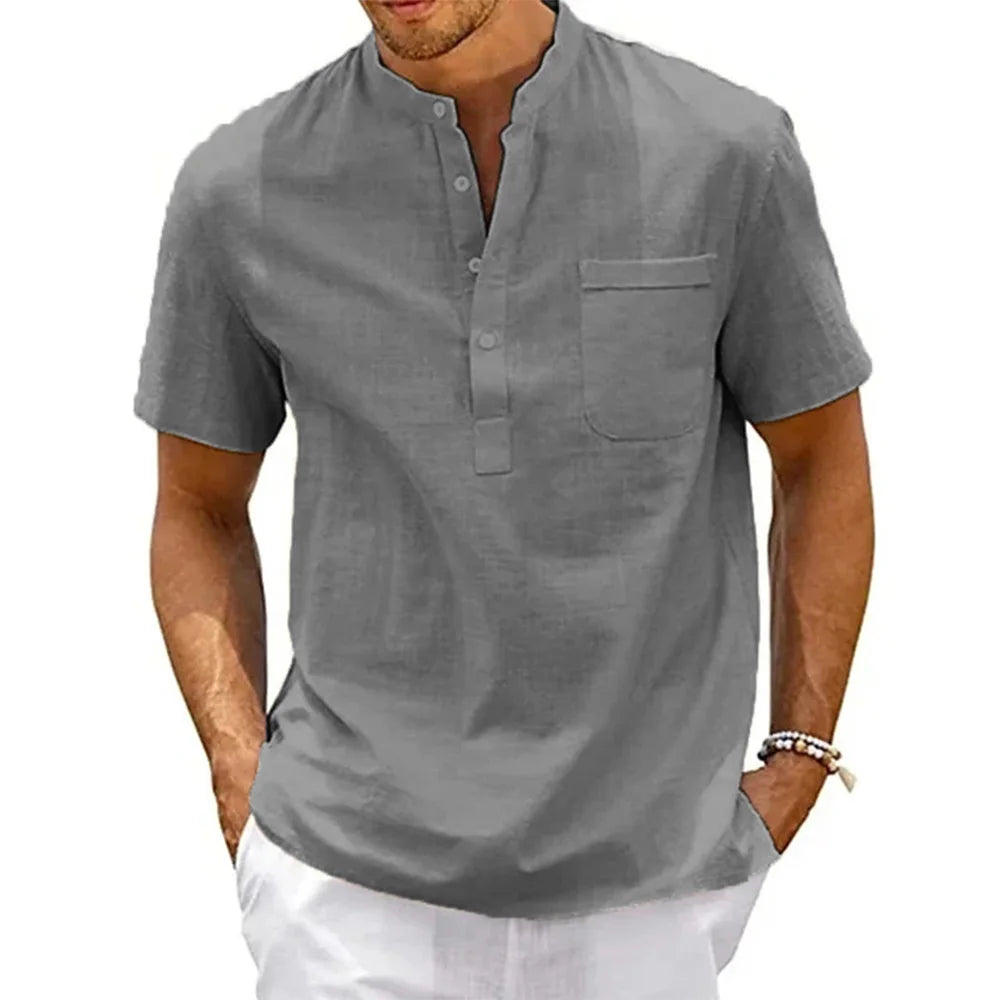 Linen-Cotton Henley Shirt