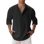 Linen-Cotton Popover Shirt
