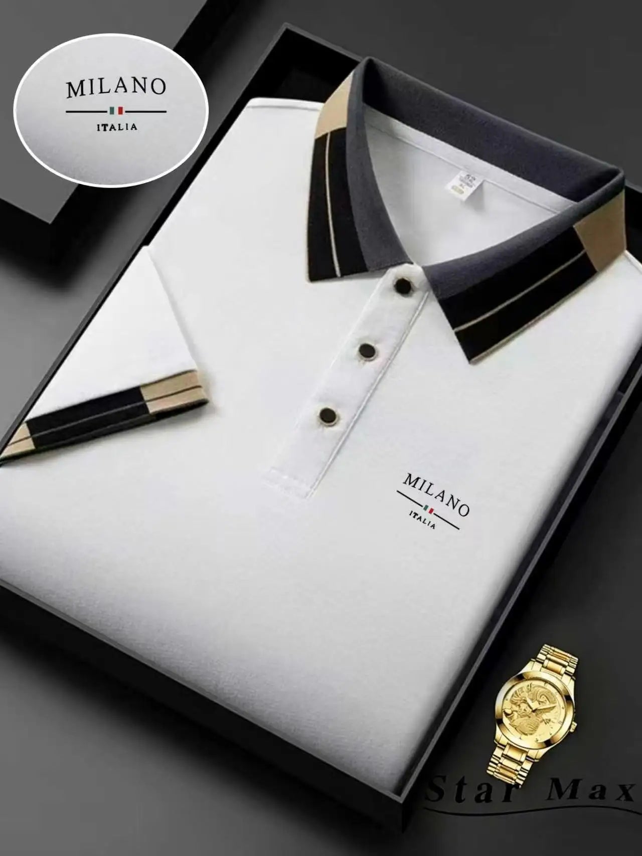 Polo Knit with Contrast Collar and Equestrian Embroidery