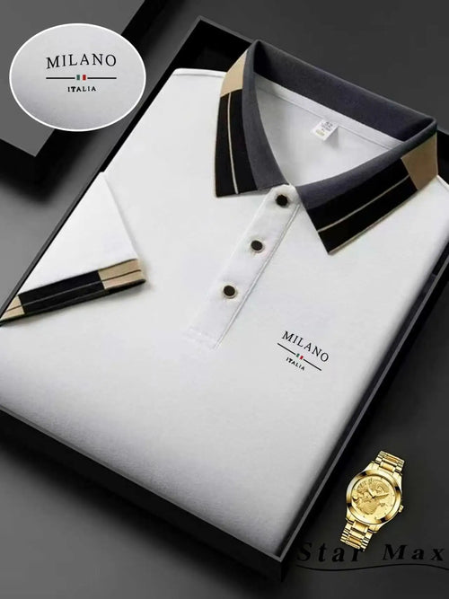 Polo Knit with Contrast Collar and Equestrian Embroidery