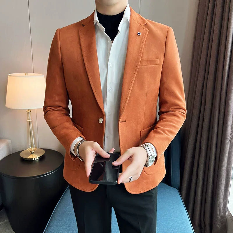 Velvet-Finish Single-Button Blazer