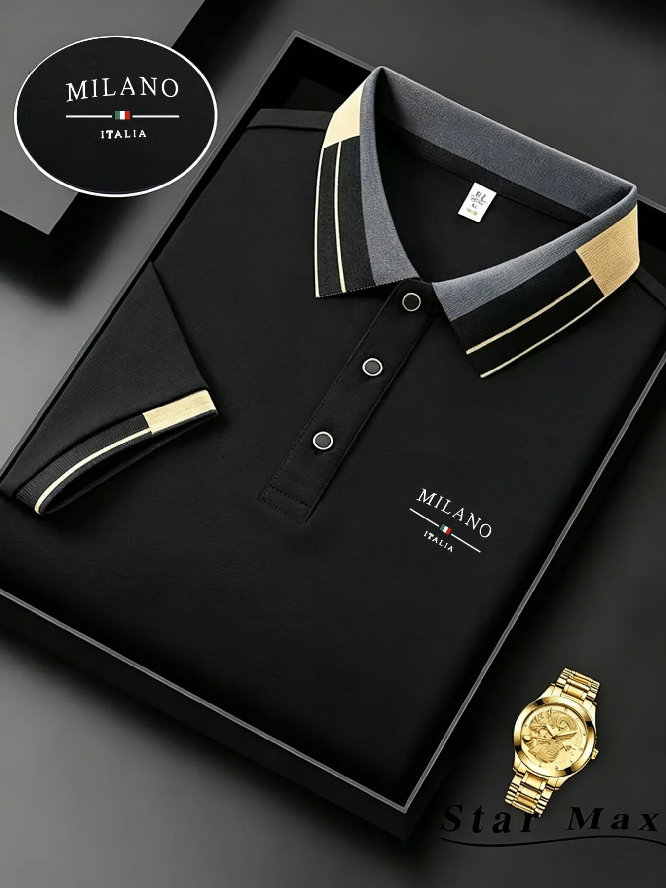 Polo Knit with Contrast Collar and Equestrian Embroidery