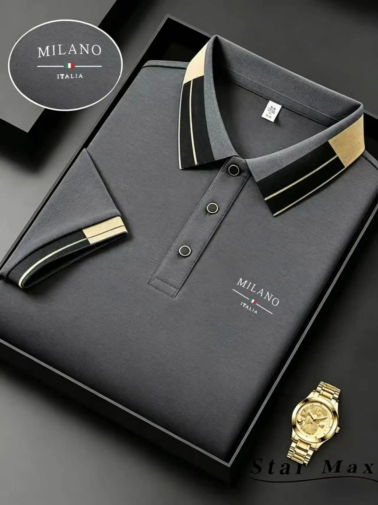 Polo Knit with Contrast Collar and Equestrian Embroidery