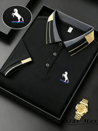 Polo Knit with Contrast Collar and Equestrian Embroidery
