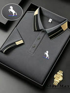 Polo Knit with Contrast Collar and Equestrian Embroidery