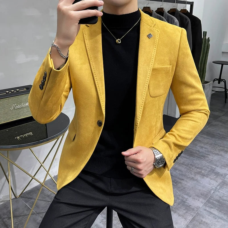 Brushed Suede-Effect Single-Button Blazer