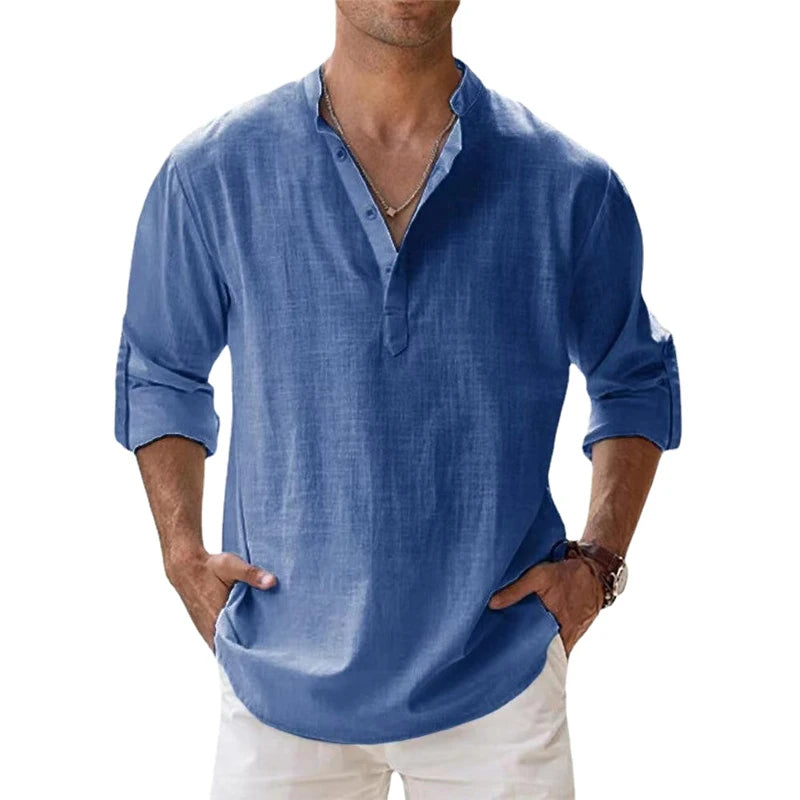 Linen-Cotton Popover Shirt