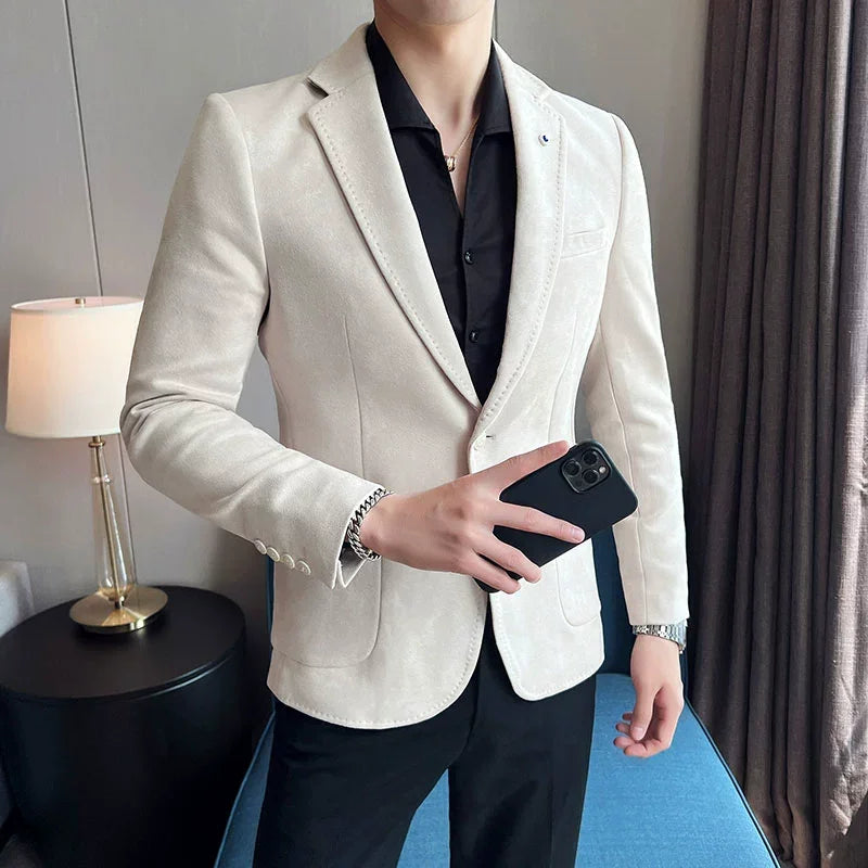 Velvet-Finish Single-Button Blazer