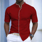 Contrast-Trim Stand Collar Shirt