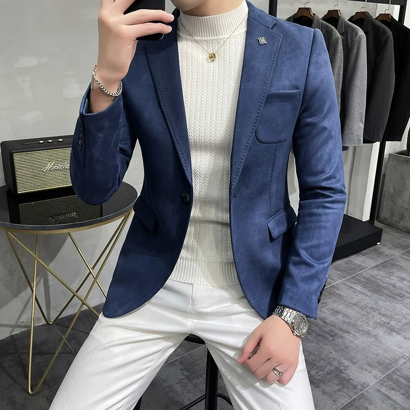 Brushed Suede-Effect Single-Button Blazer