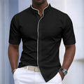 Contrast-Trim Stand Collar Shirt