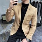 Brushed Suede-Effect Single-Button Blazer
