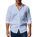 Band Collar Linen-Cotton Shirt