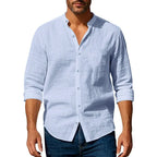 Band Collar Linen-Cotton Shirt