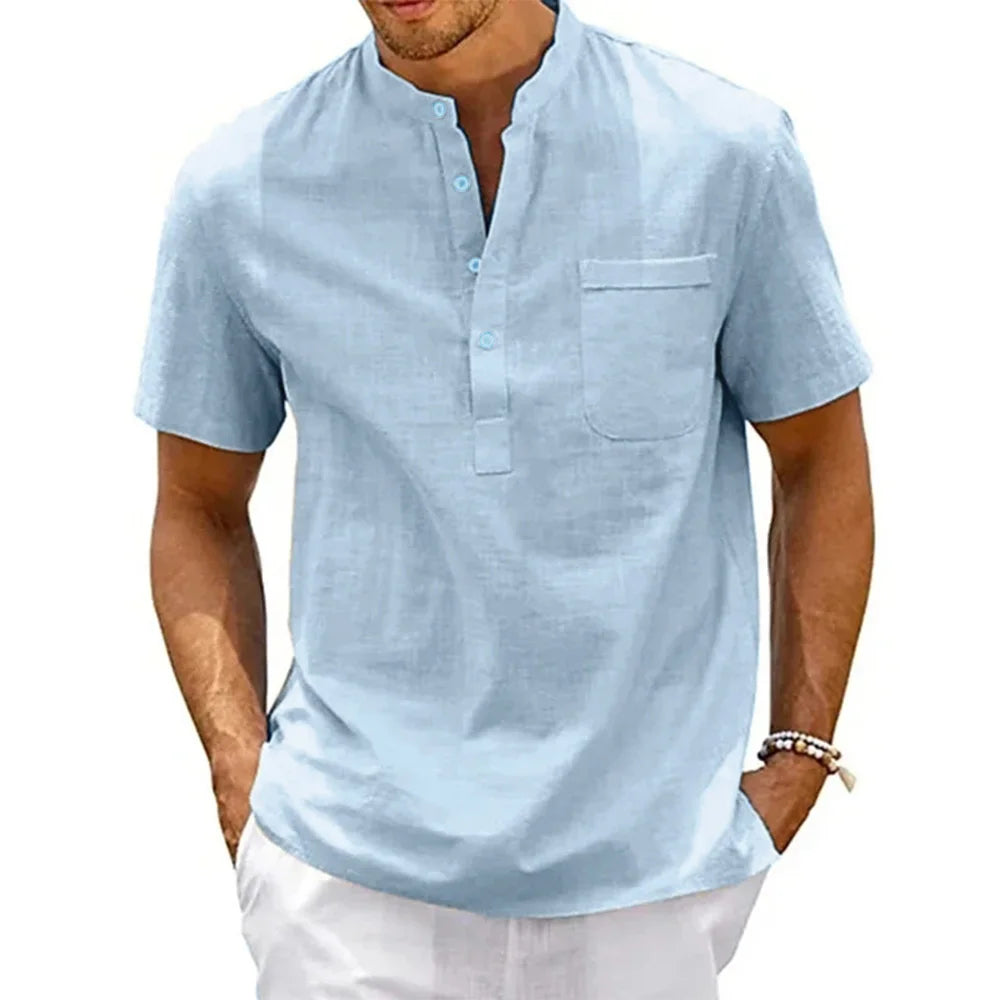 Linen-Cotton Henley Shirt