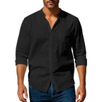 Band Collar Linen-Cotton Shirt