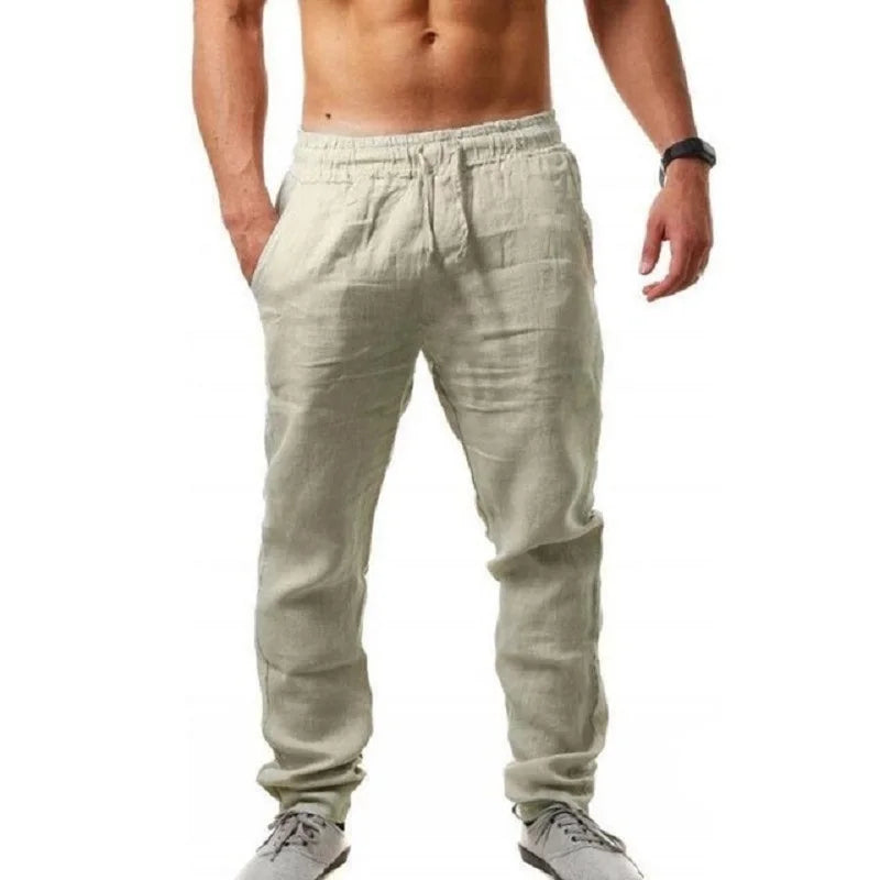 Drawstring Linen-Cotton Trousers