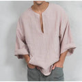Collarless Cotton Popover Shirt
