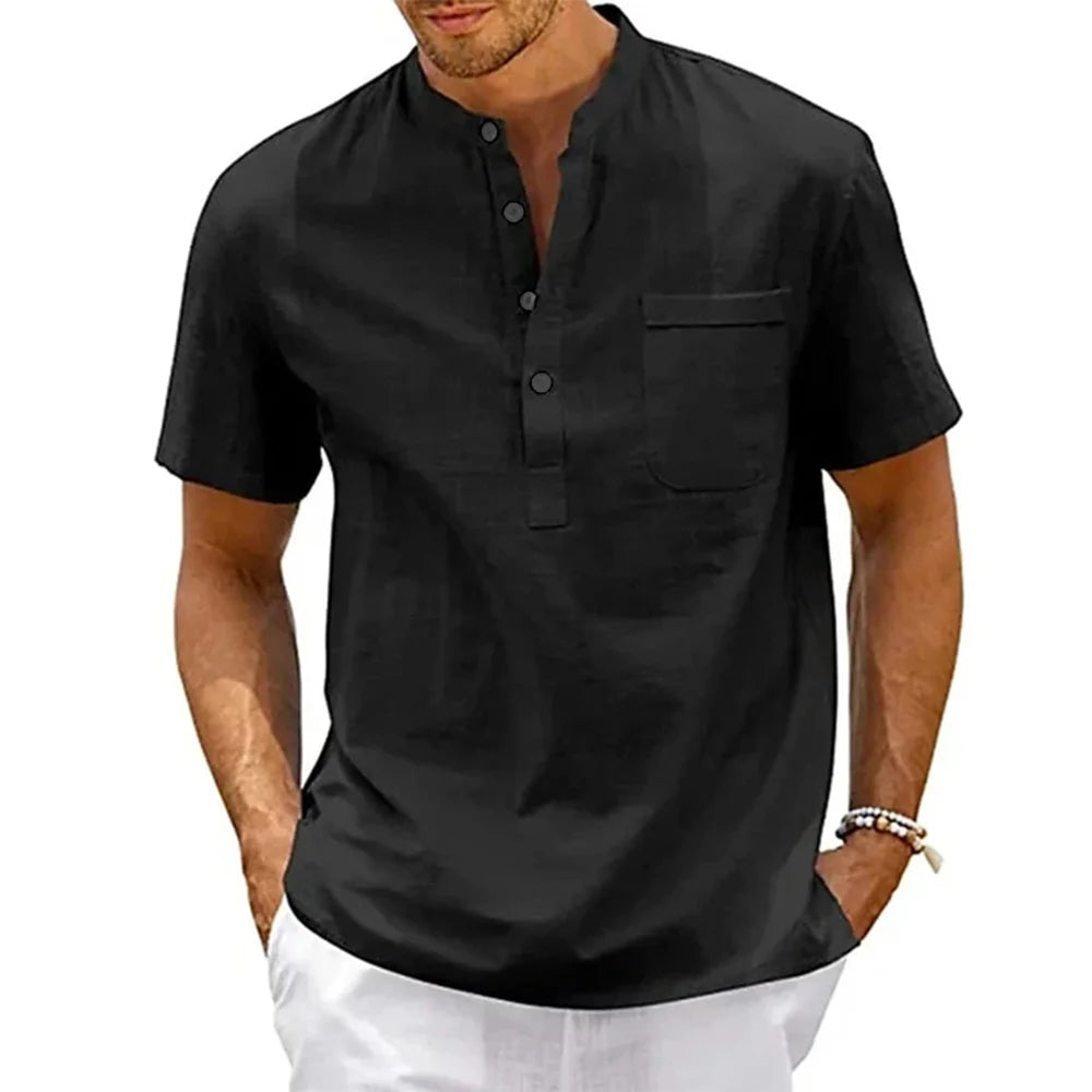 Linen-Cotton Henley Shirt