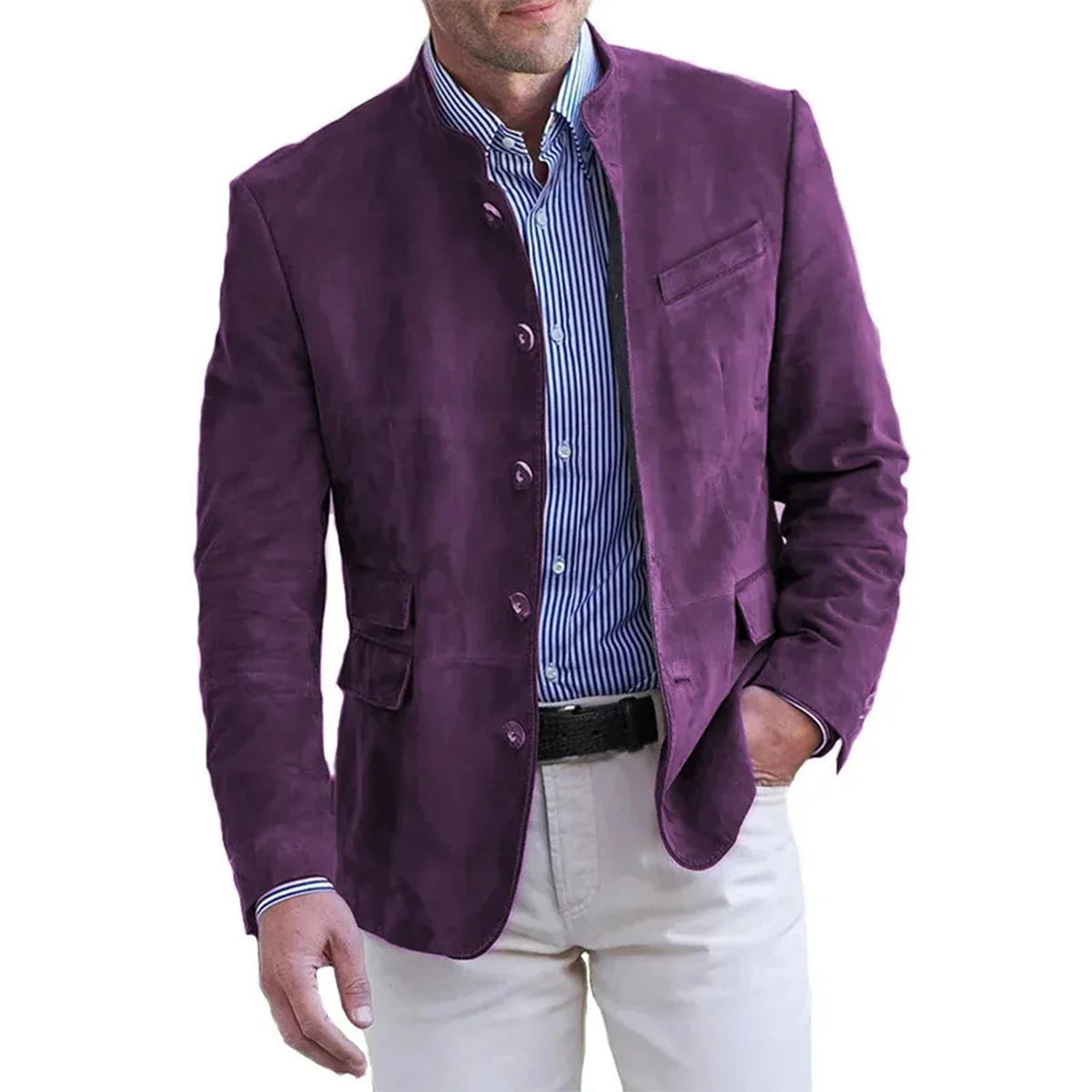 Stand-Collar Single-Button Jacket