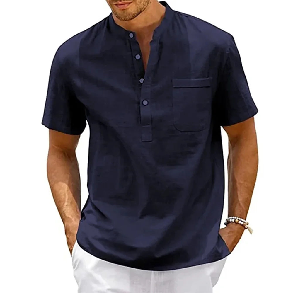 Linen-Cotton Henley Shirt