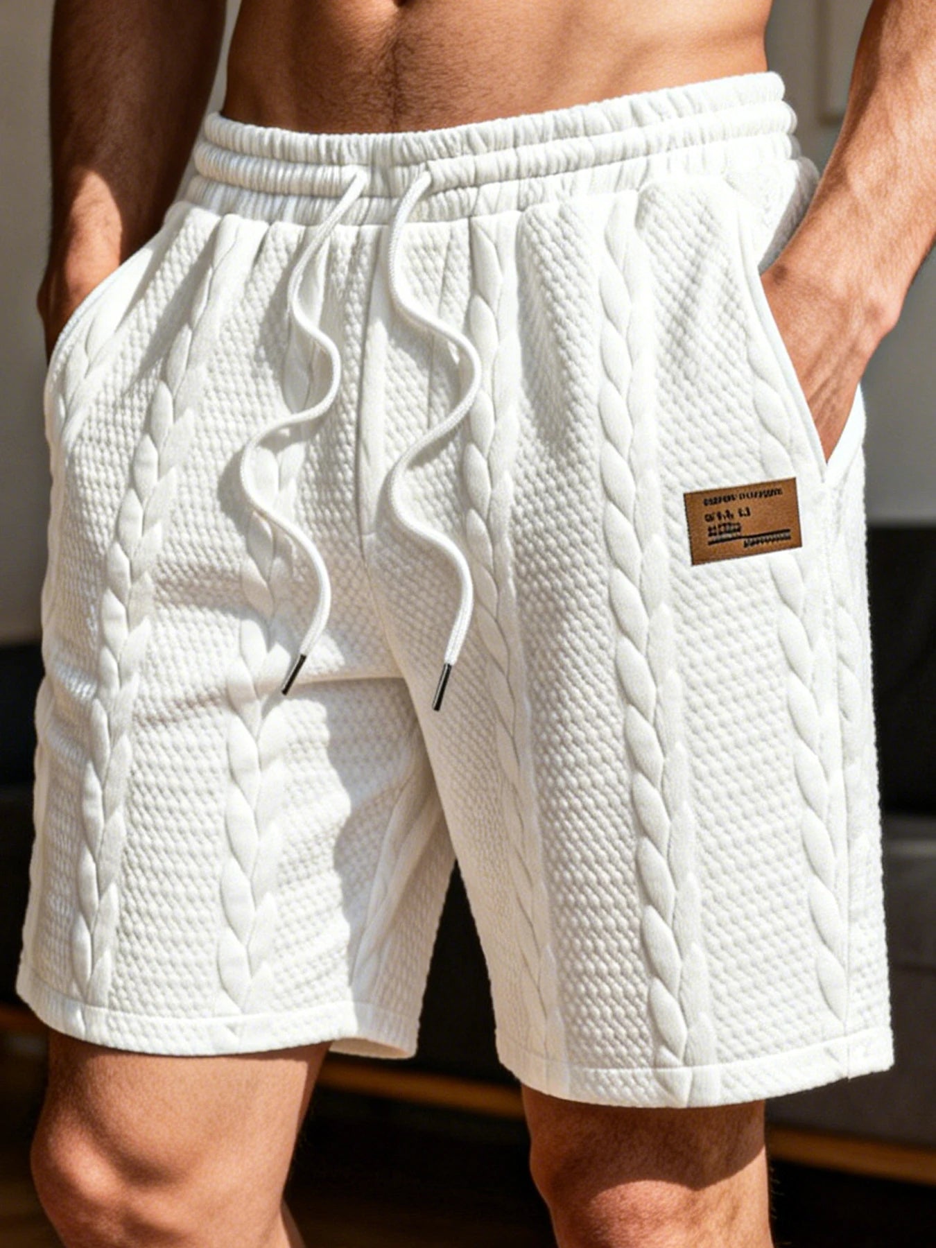 Textured Knit Drawstring Shorts