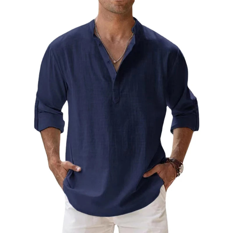 Linen-Cotton Popover Shirt