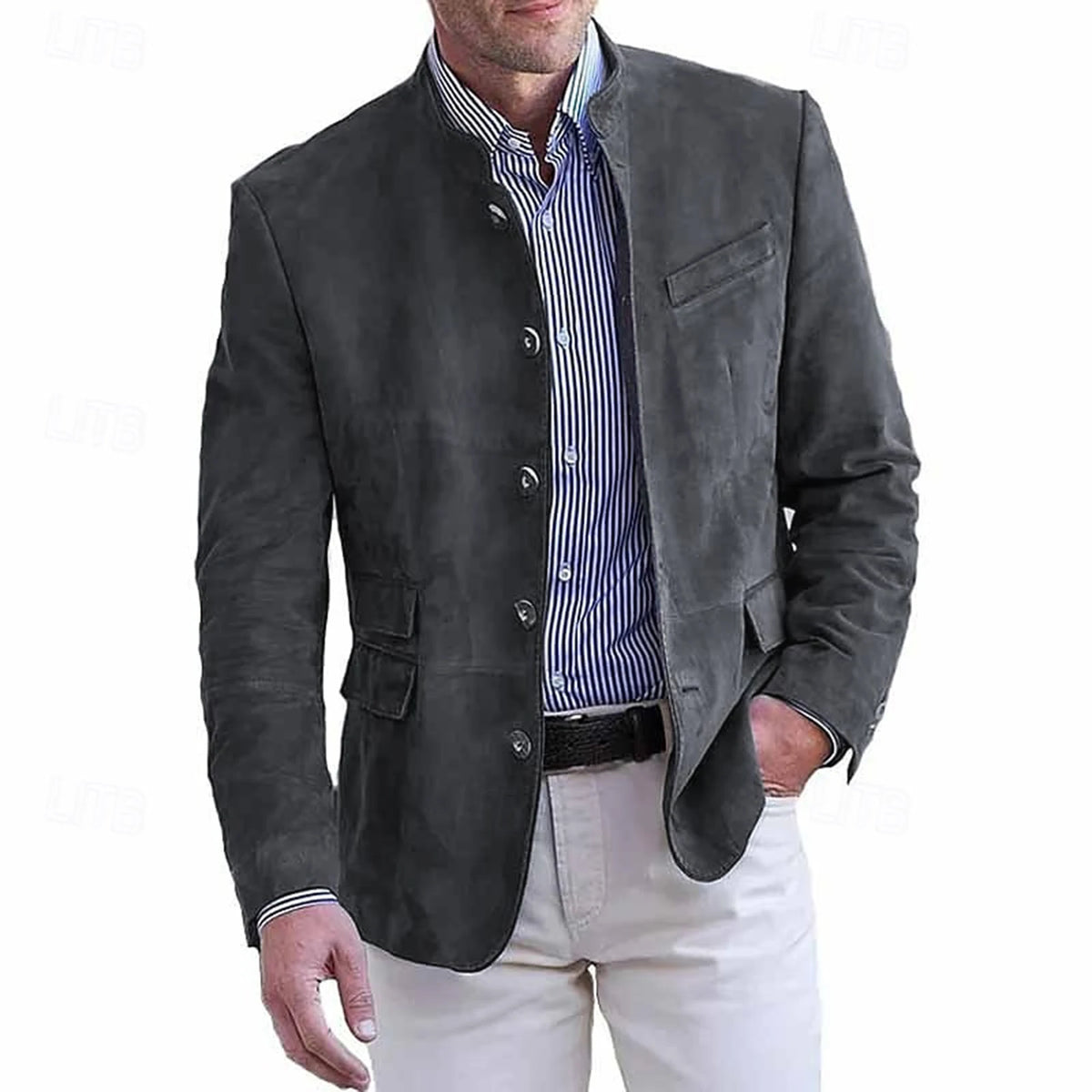 Stand-Collar Single-Button Jacket