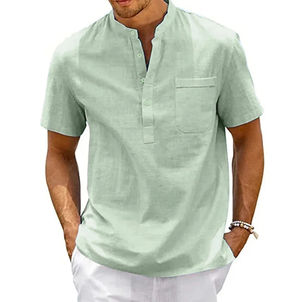 Linen-Cotton Henley Shirt