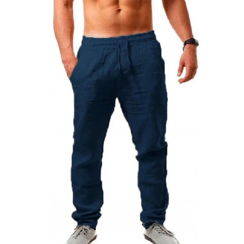 Drawstring Linen-Cotton Trousers