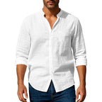 Band Collar Linen-Cotton Shirt