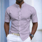Contrast-Trim Stand Collar Shirt