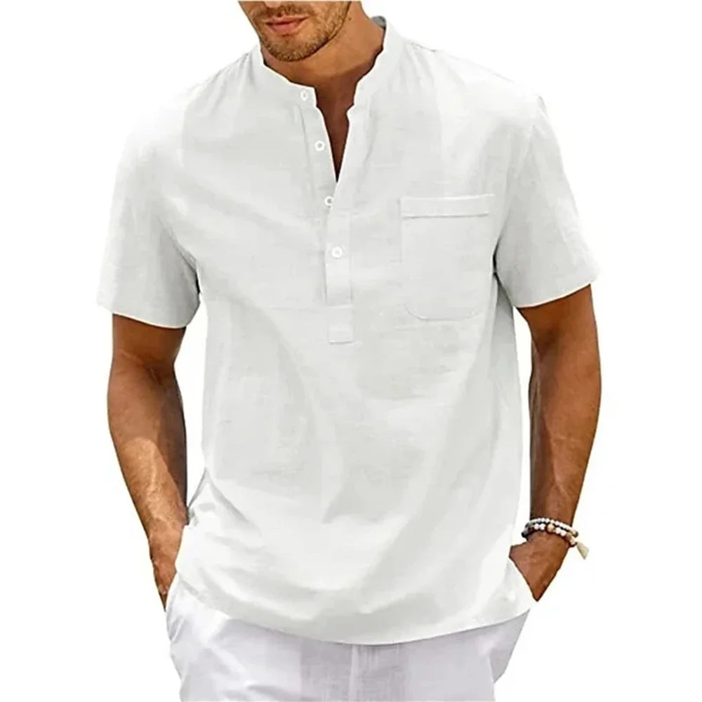 Linen-Cotton Henley Shirt