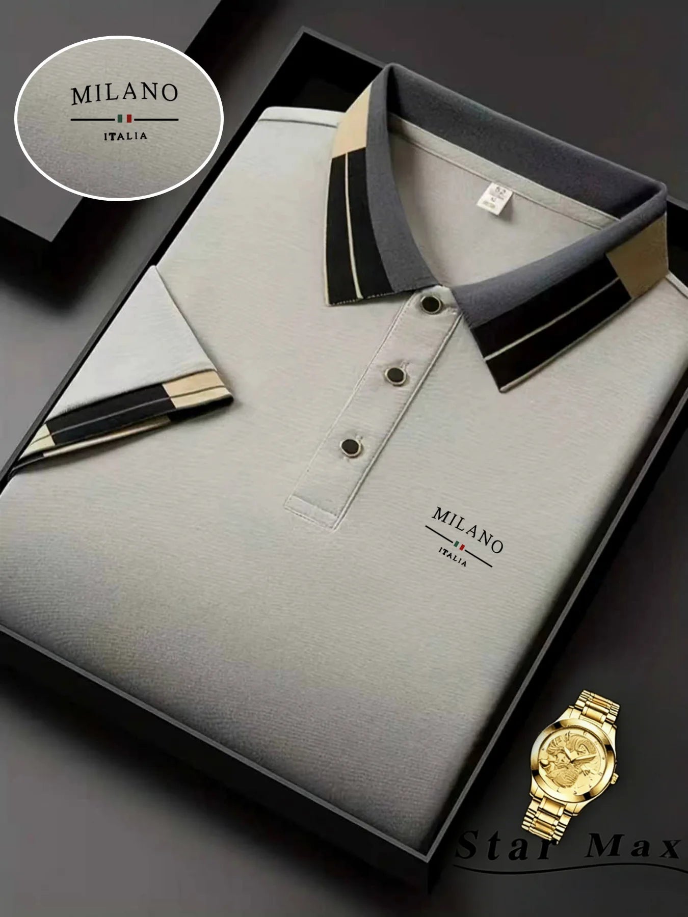 Polo Knit with Contrast Collar and Equestrian Embroidery