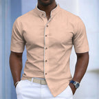 Contrast-Trim Stand Collar Shirt