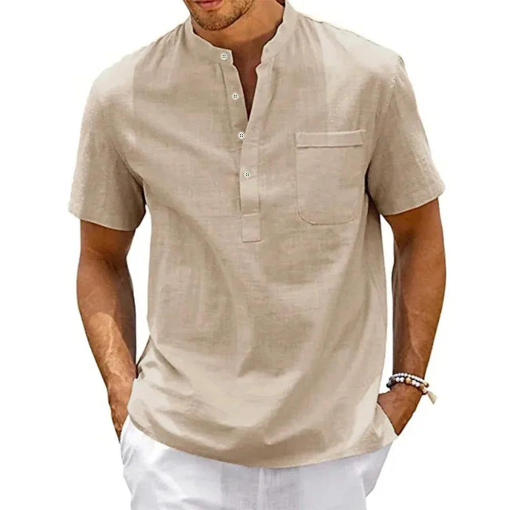 Linen-Cotton Henley Shirt